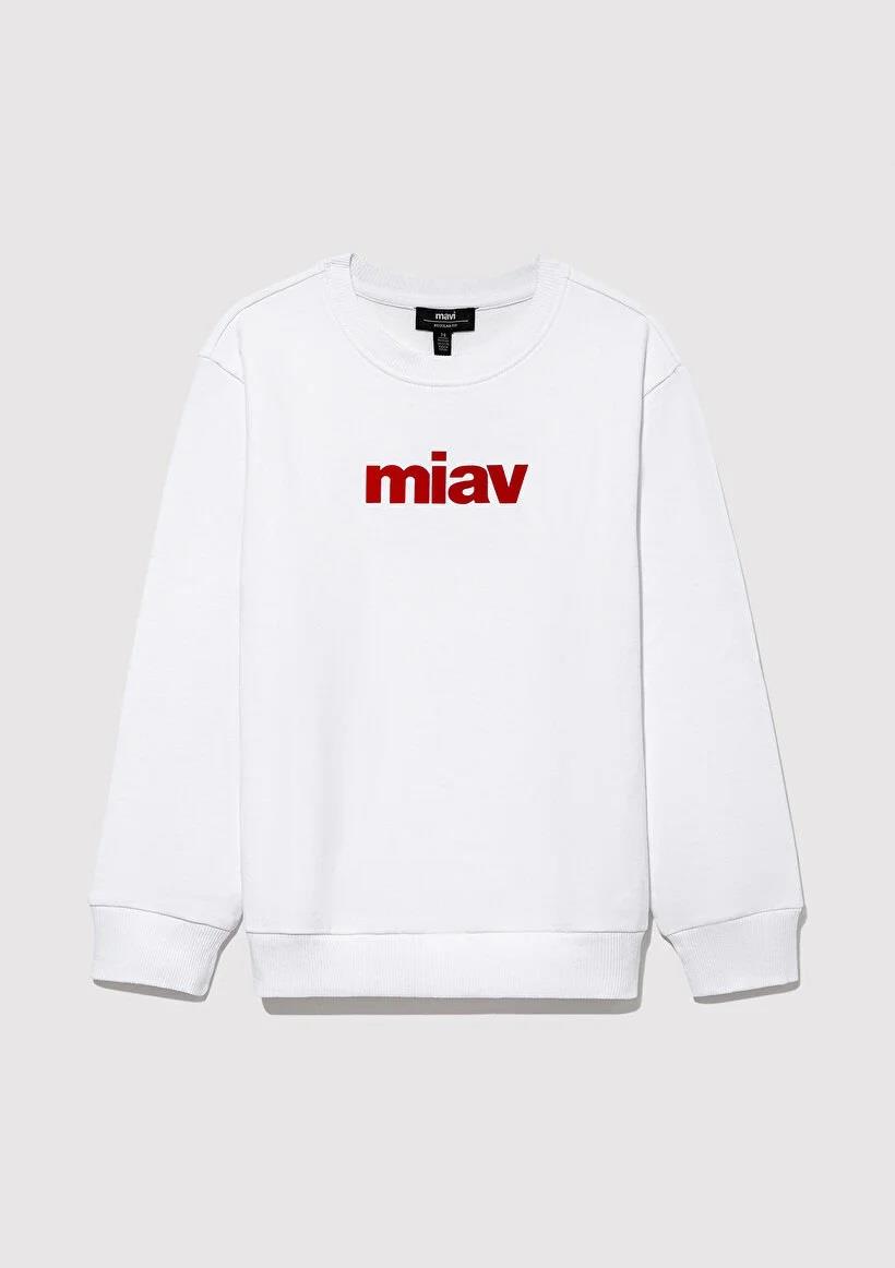 Mavi Mıav Baskılı Sweatshirt Beyaz Çocuk Sweatshirt 6610031-602