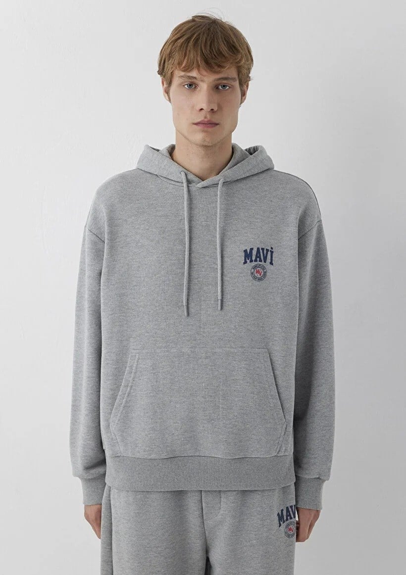 Mavi Logo Baskılı Kapşönlu  Erkek Sweatshırt-0S10656-80018