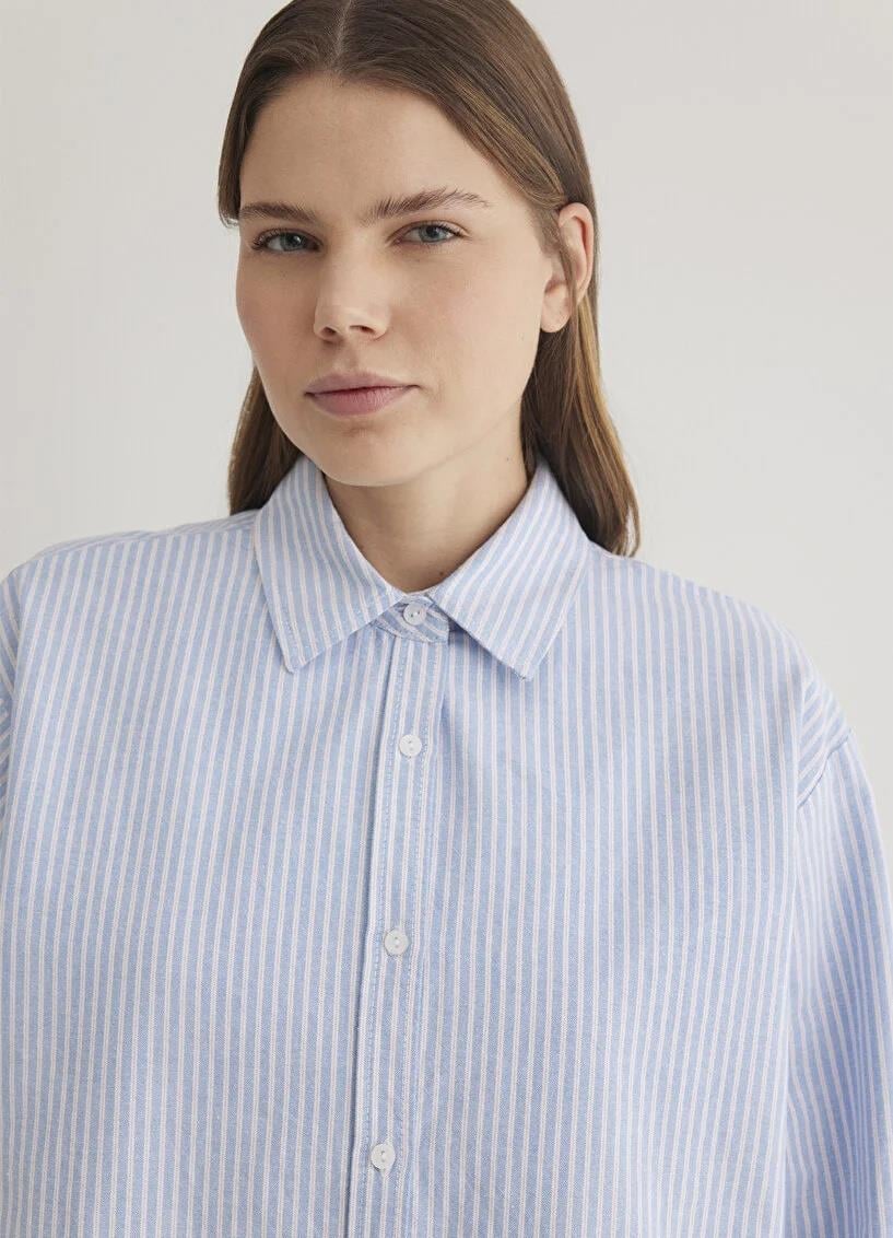 Mavi Uzun Kollu Gömlek Oxford Blue Striped Kadın Gömlek 1211066-89326
