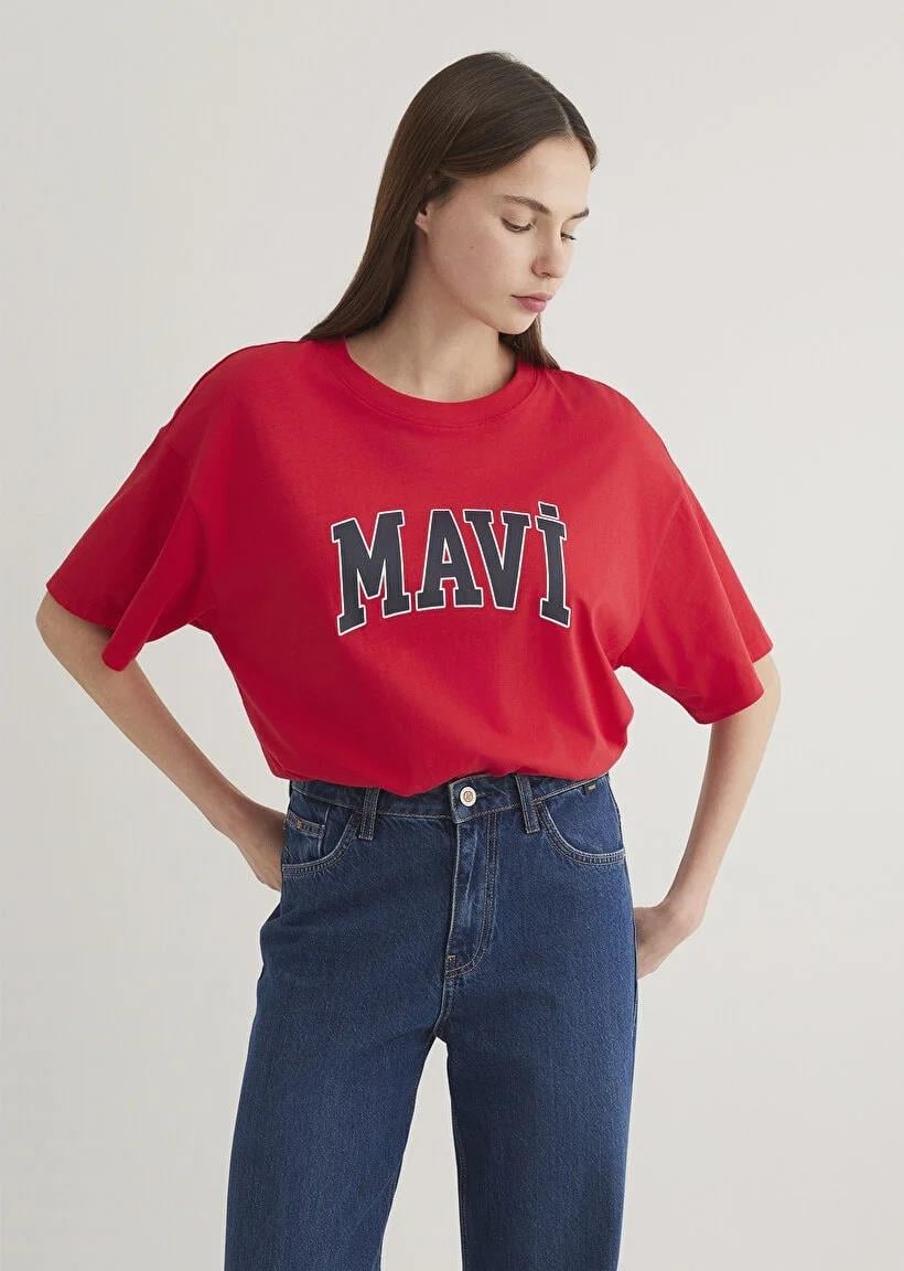 Mavi Baskılı  Acı Kırmızı Kadın T-Shirt 1600843-82054