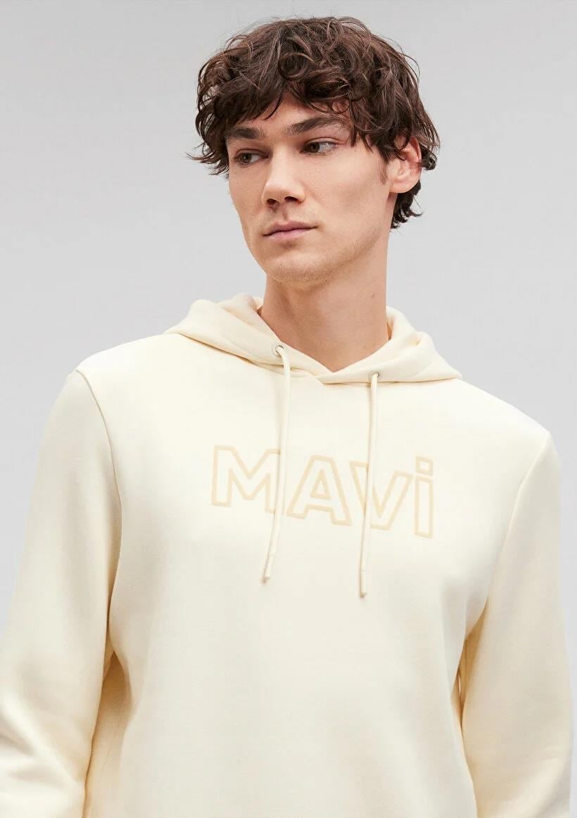 Mavi Logo Baskılı Bej Sweatshirt