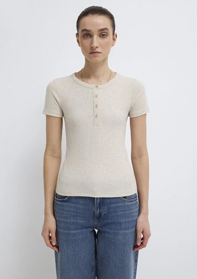 Mavi Basic Yulaf Melanj Kadın T-Shirt 1613806-80084
