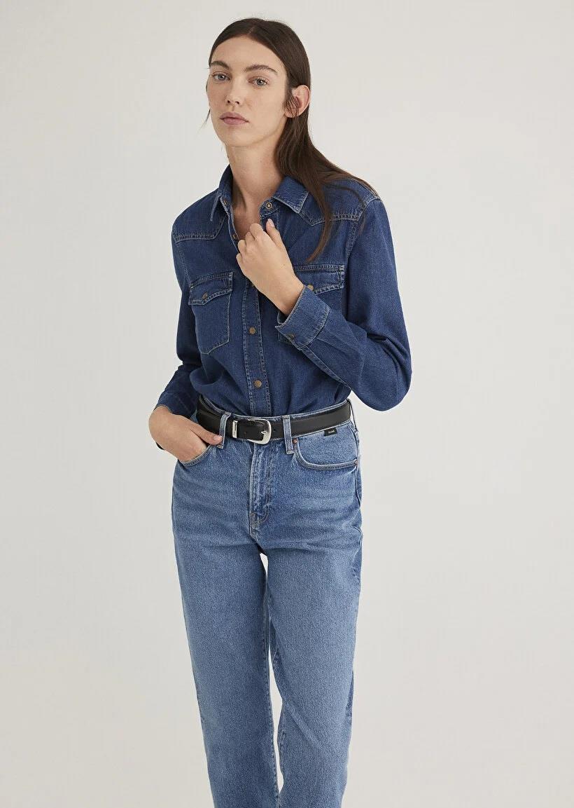 Mavi Angela Dark Blue Classic Kadın Jean Gömlek 1210819-89252