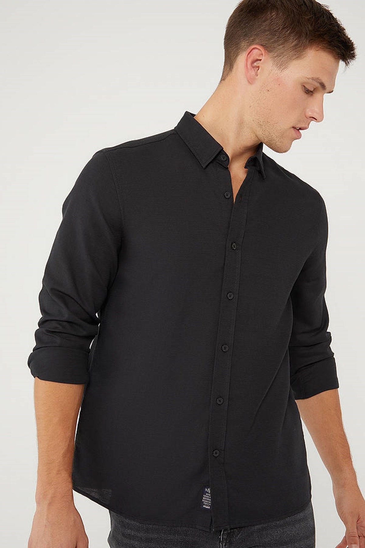 Mavi Uzun Kol  Siyah Erkek Gömlek 020579-900