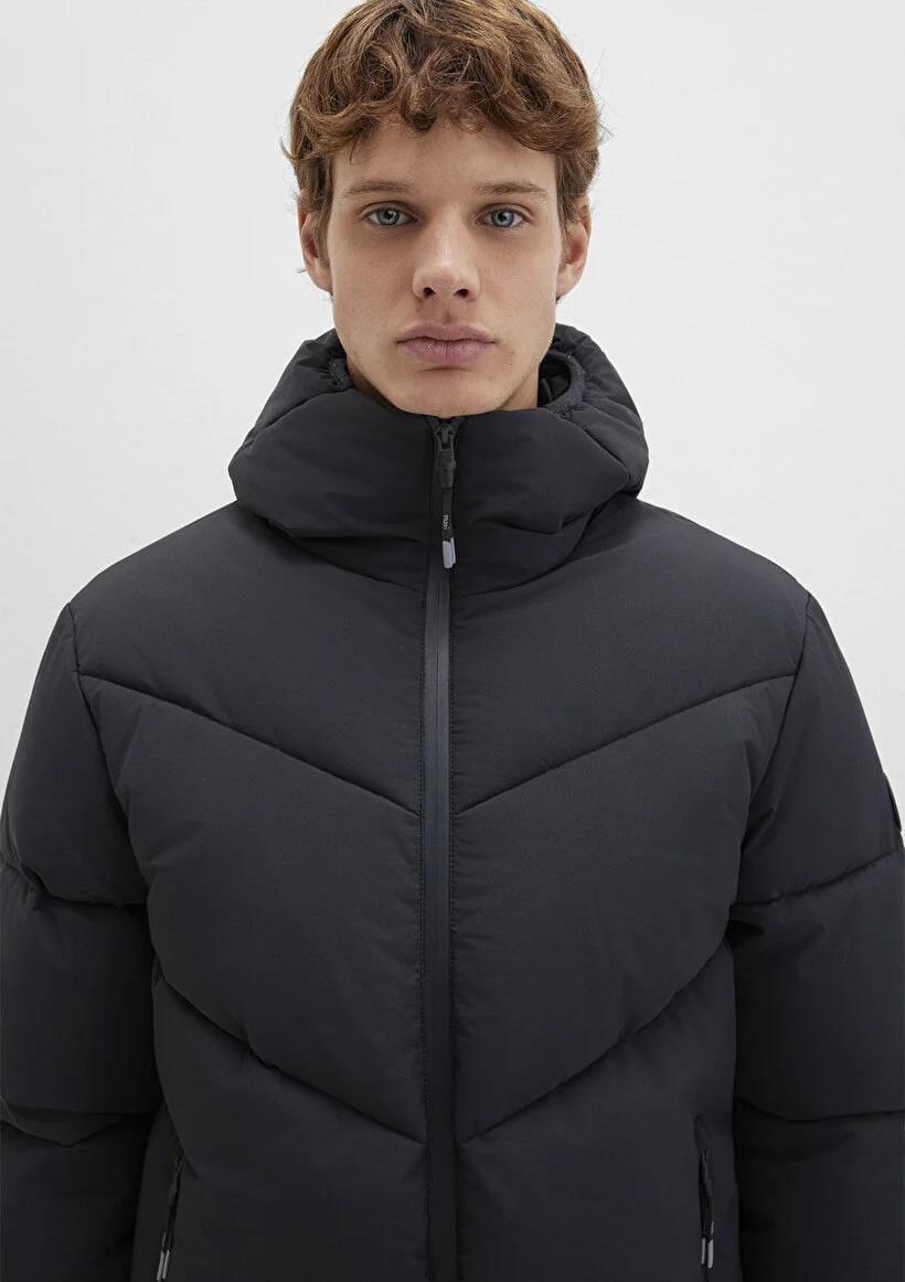 Mavi Kapüşonlu  Siyah Erkek Mont 0110360-900