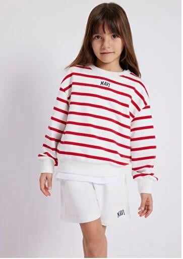 Mavi Logo Baskılı Çizgili Unisex Sweatshirt 7S10038-82054