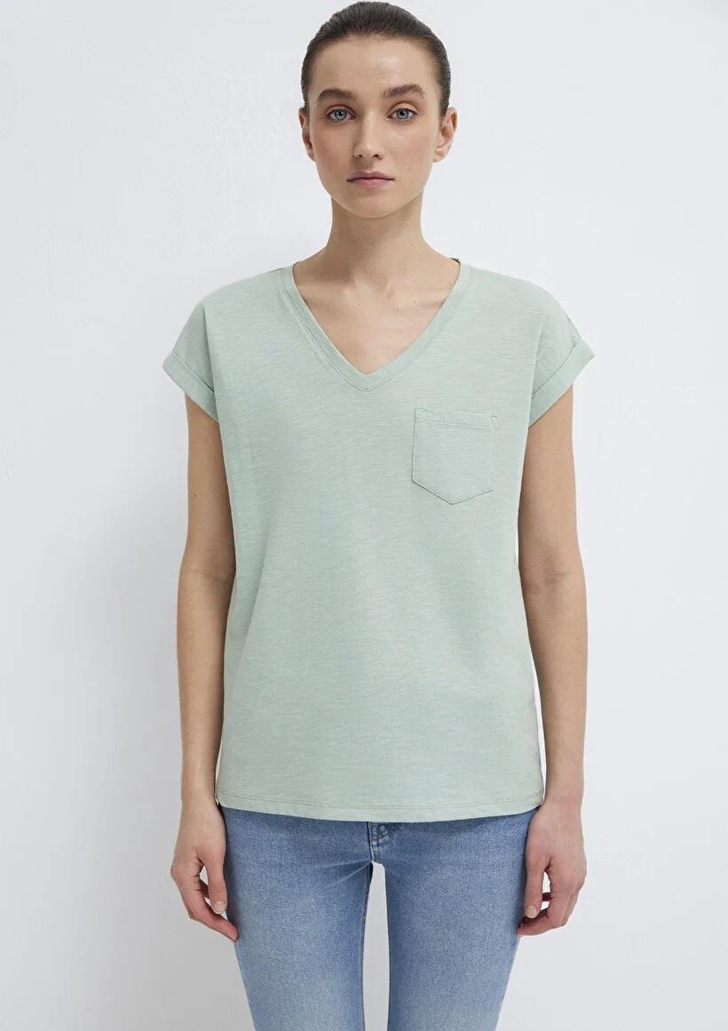 Mavi V Yaka Basıc Kadın T-Shirt 1600961-71780
