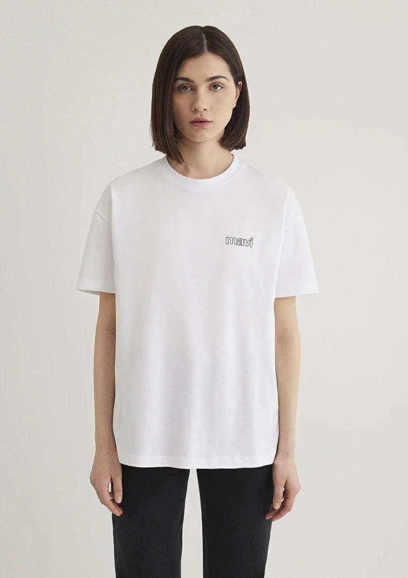 Mavi Kısa Kollu  Beyaz Kadın T-Shirt 1611309-620