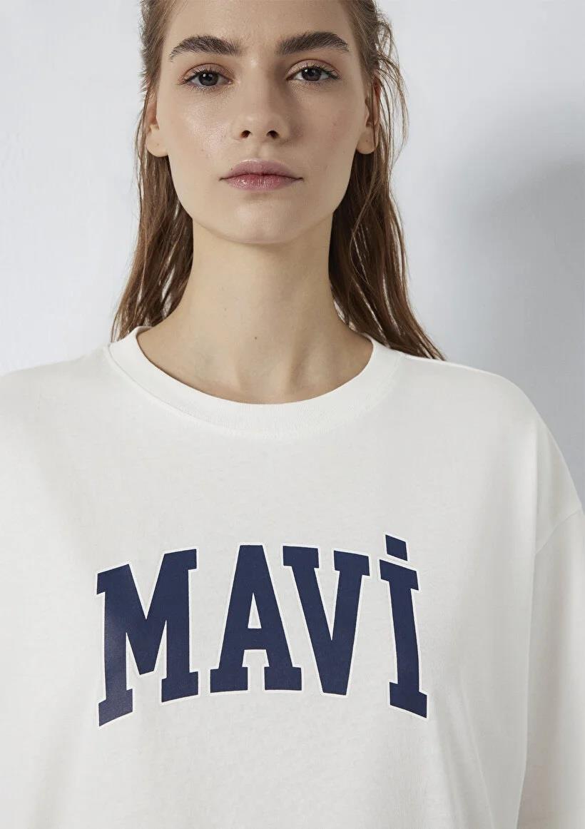 Mavi Mavi Baskılı  Kırık Beyaz Kadın T-Shirt