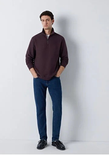 Mavi Yarım Fermuarlı  Erkek Sweatshirt 0S20027-88083