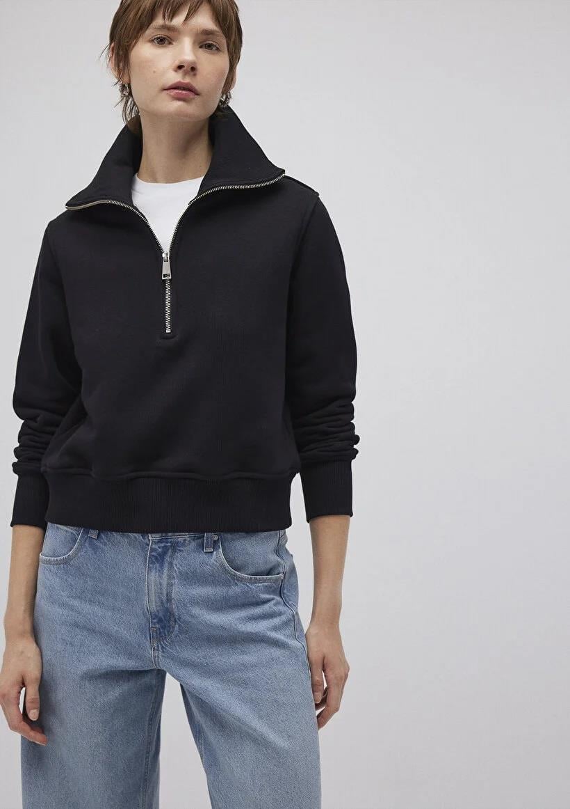 Mavi Yarım Fermuarlı Sweatshirt