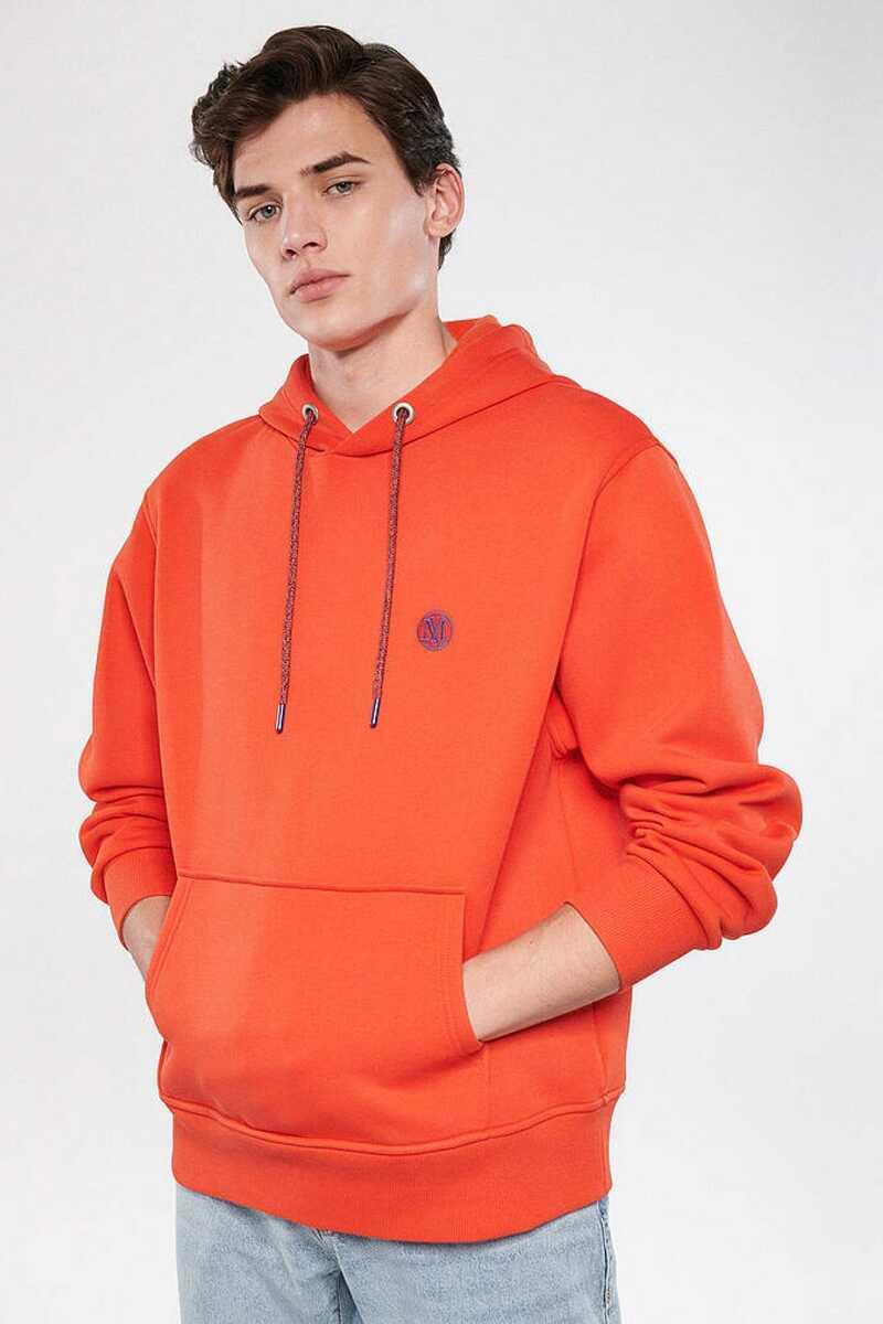 Mavi Kapüşonlü Erkek Sweatshirt Canlı Kırmızı 065809-70481