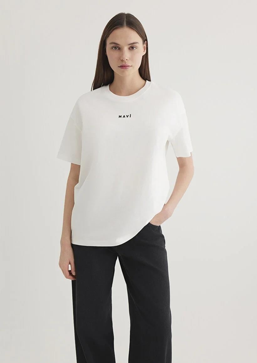 Mavi Mavı Baskılı  Kırık Beyaz Kadın T-Shirt 1612518-70057