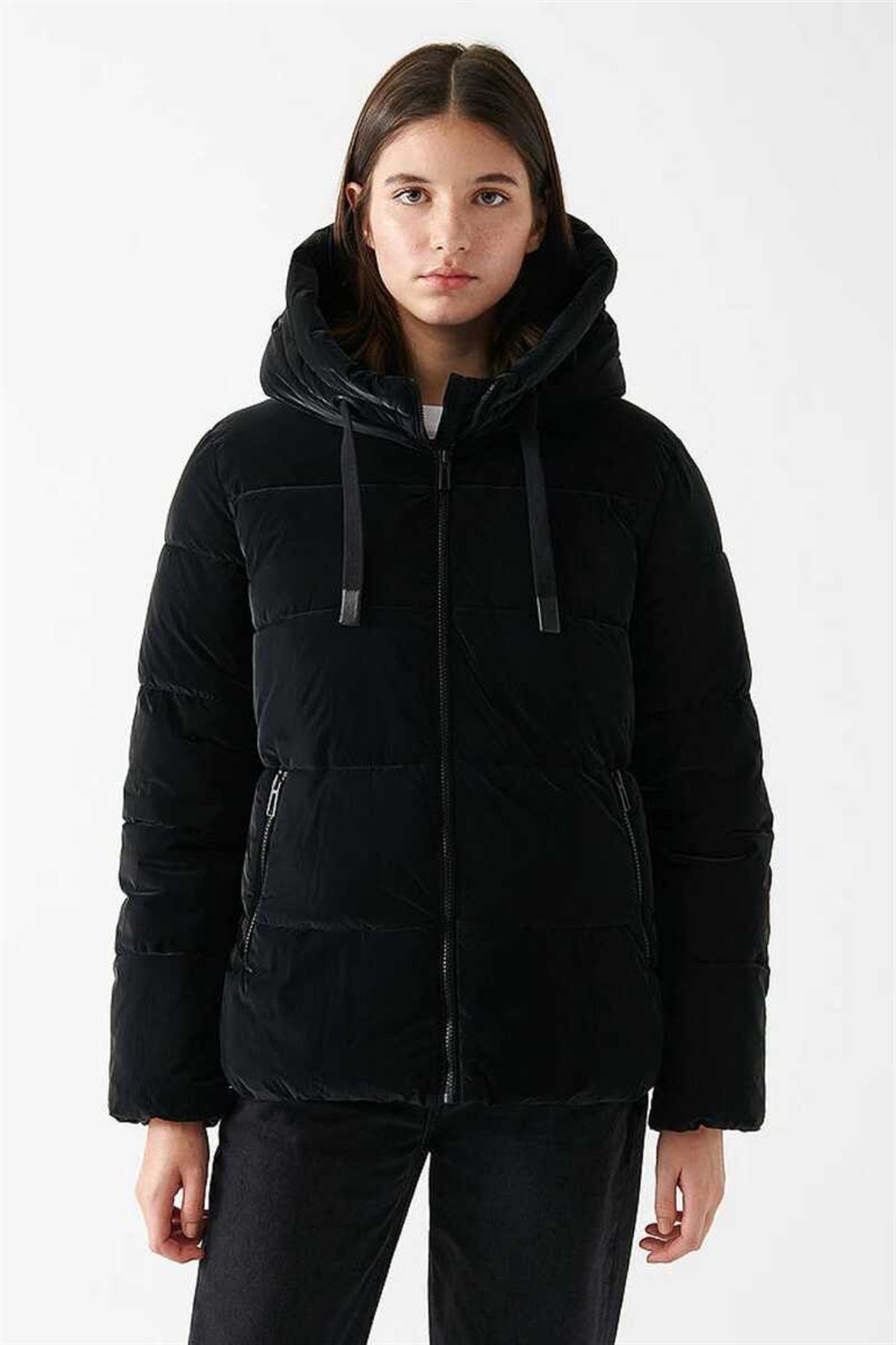 Mavi Kapüşonlu Siyah Kadın  Ceket  1110043-900