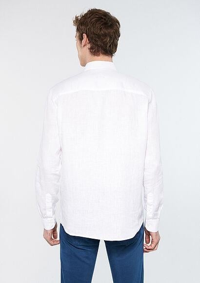 Mavi Keten  Beyaz Erkek Gömlek 021190-620