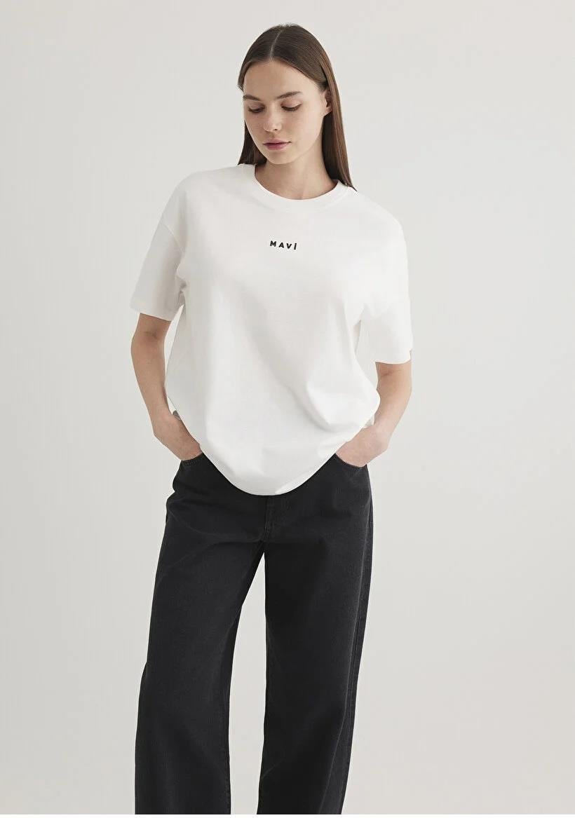 Mavi Mavı Baskılı  Kırık Beyaz Kadın T-Shirt 1612518-70057