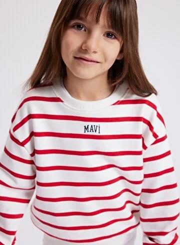 Mavi Logo Baskılı Çizgili Unisex Sweatshirt 7S10038-82054