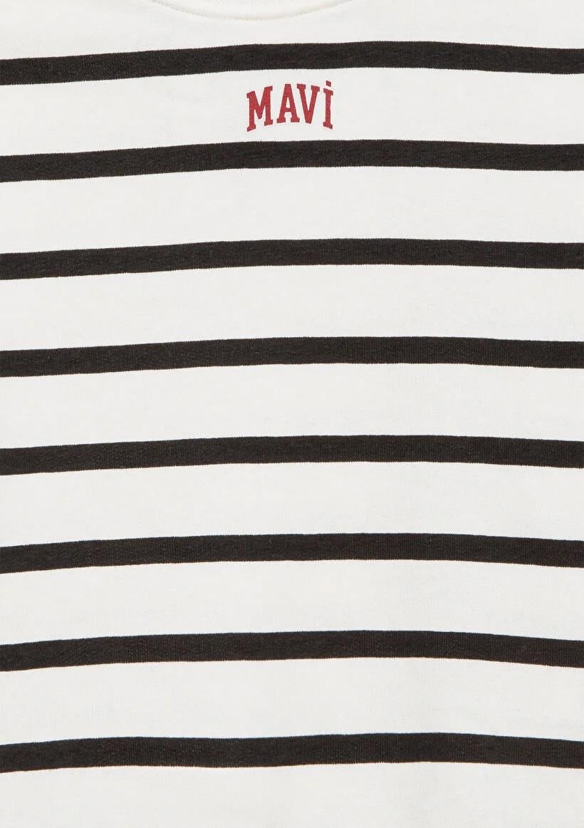 Mavi Logo Baskılı Siyah Çizgili Sweatshirt 7S10038-900