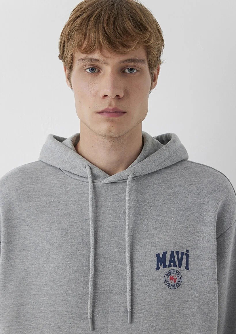 Mavi Logo Baskılı Kapşönlu  Erkek Sweatshırt-0S10656-80018