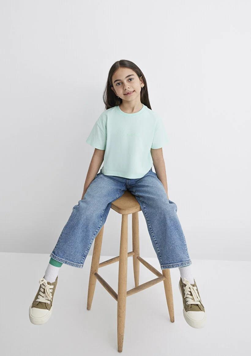 Mavi Logo Baskılı Crop  Brook Gree Çocuk T-Shirt 7610181-71676