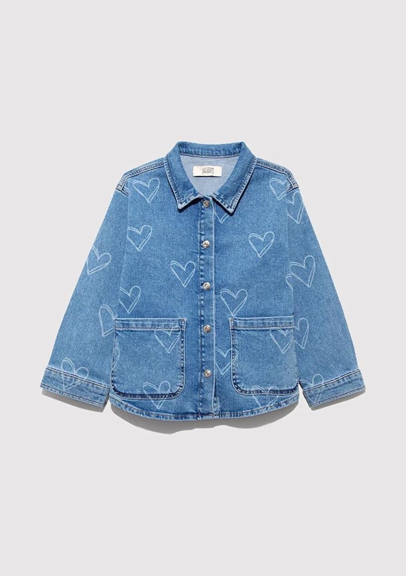 Mavi Lullu LT Heart Denim Çocuk Jean Gömlek-7210002-89486