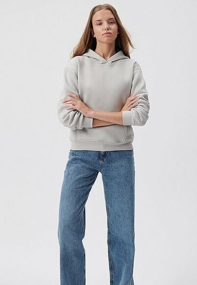 Mavi Kapşonlü Açık Kadın Sweatshirt