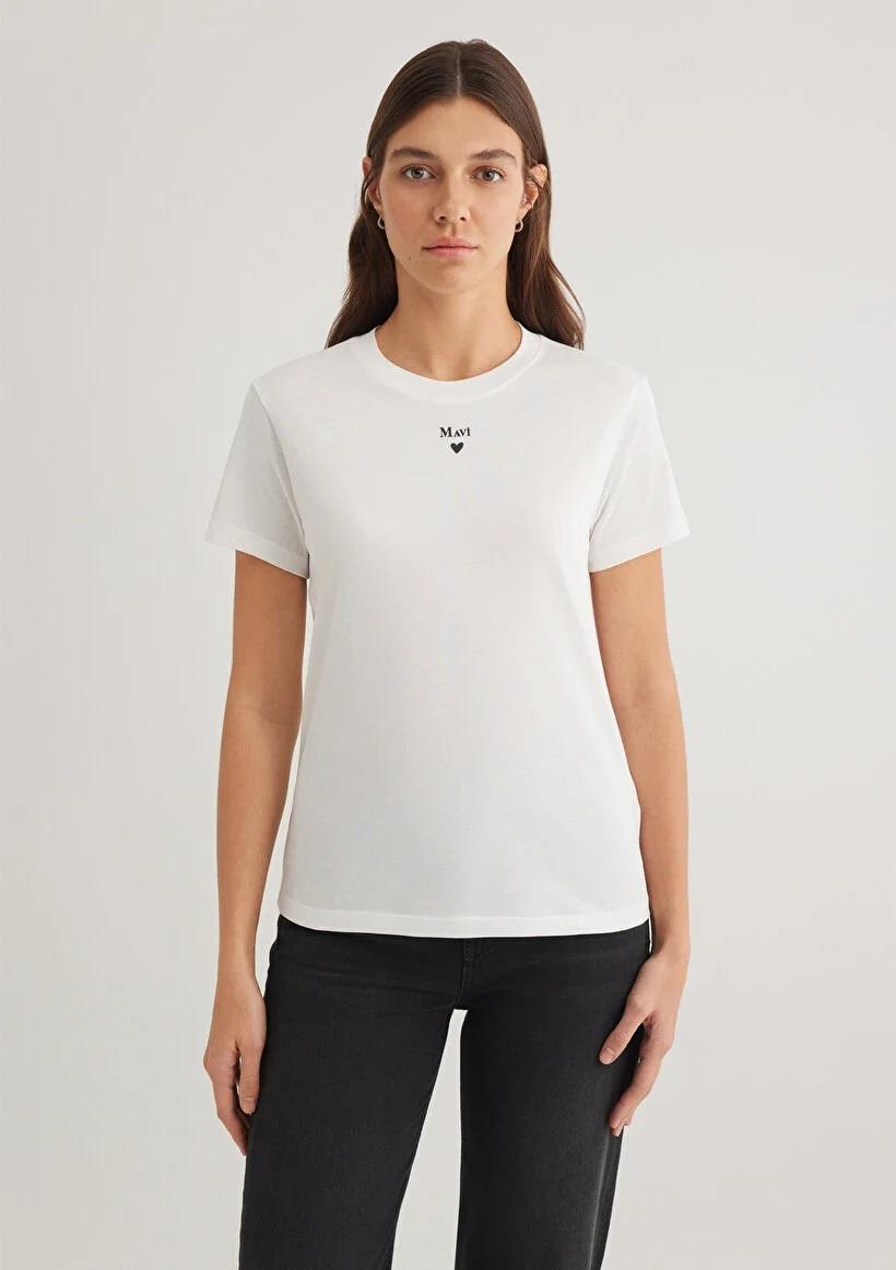 Mavi Baskılı Kırık Beyaz Kadın T-Shirt 1601185-33389
