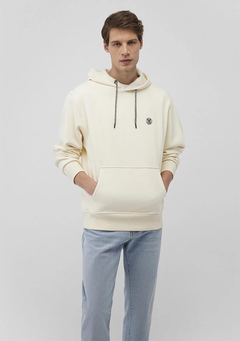 Mavi Kapüşonlü Erkek Sweatshirt Kırık Beyaz 065809-34519