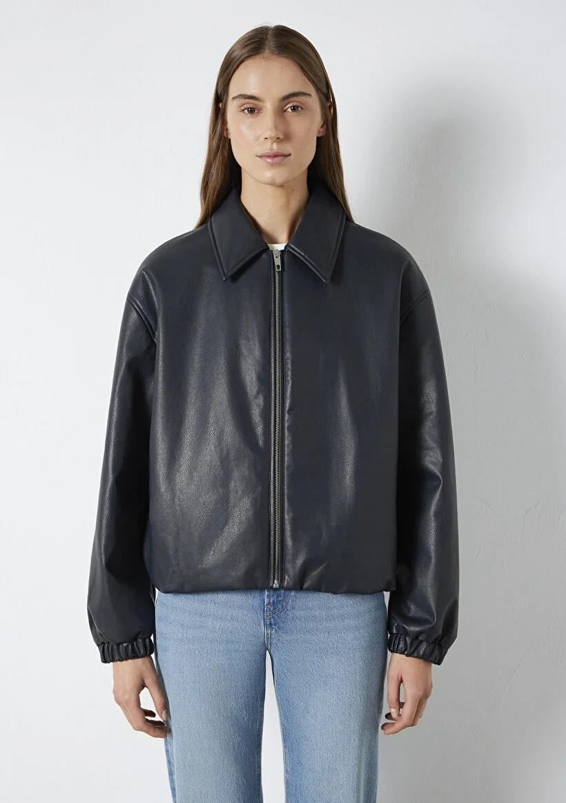 Mavi Oversize Kadın Suni Deri  Ceket-111614-90372