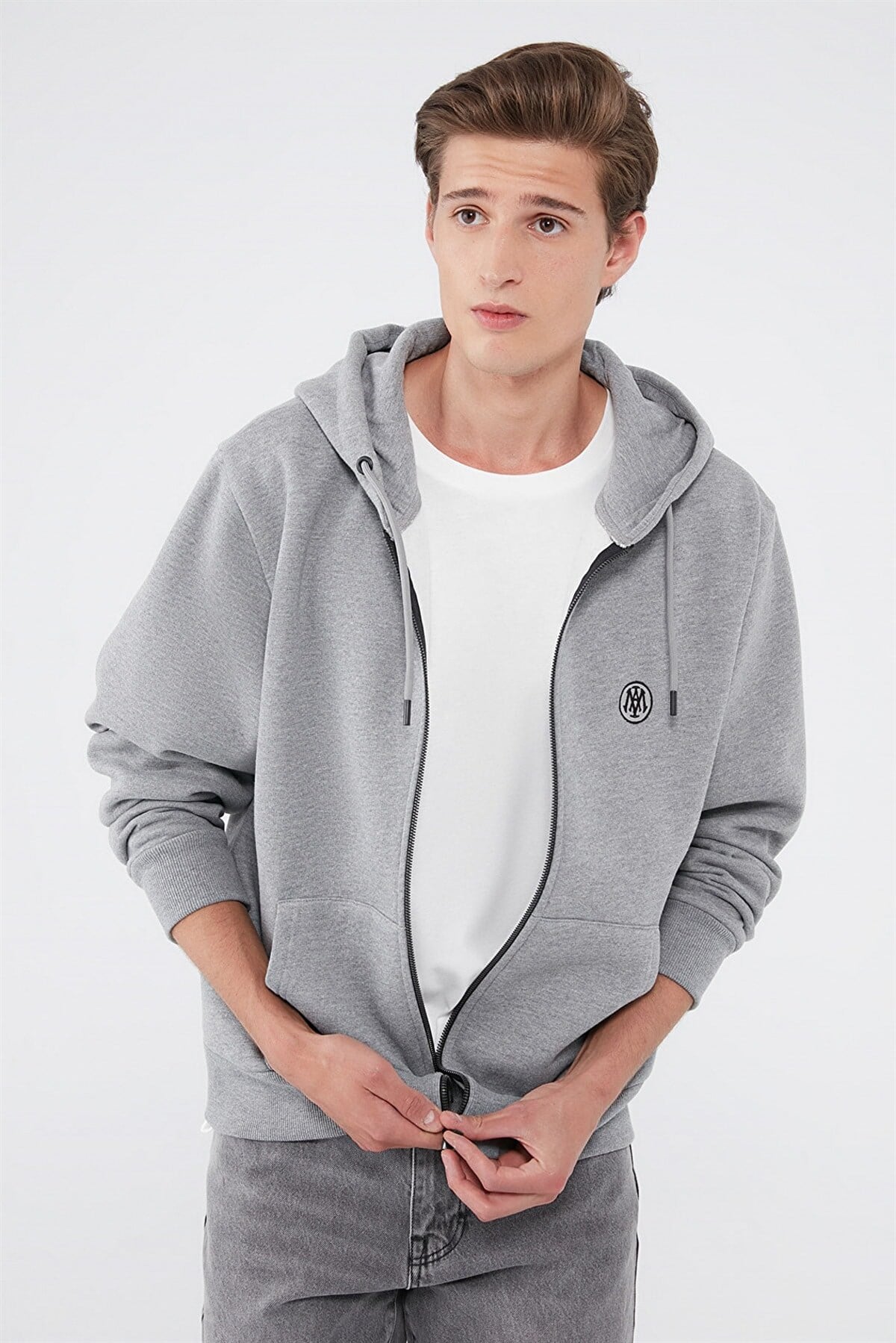 Mavi Fermuarlı  Gri Melanj  Erkek Sweatshirt 066979-34686