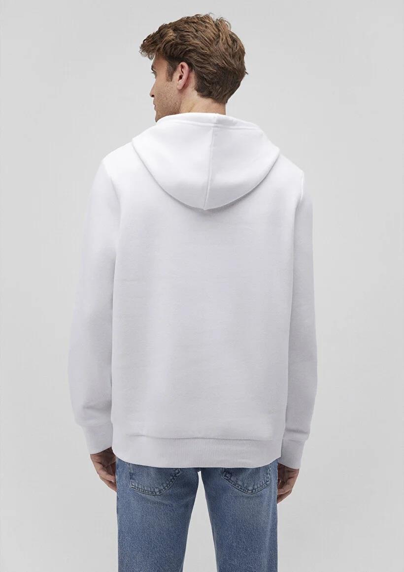 Mavi Kapüşonlu Baskılı Beyaz Sweatshirt 0610307-620
