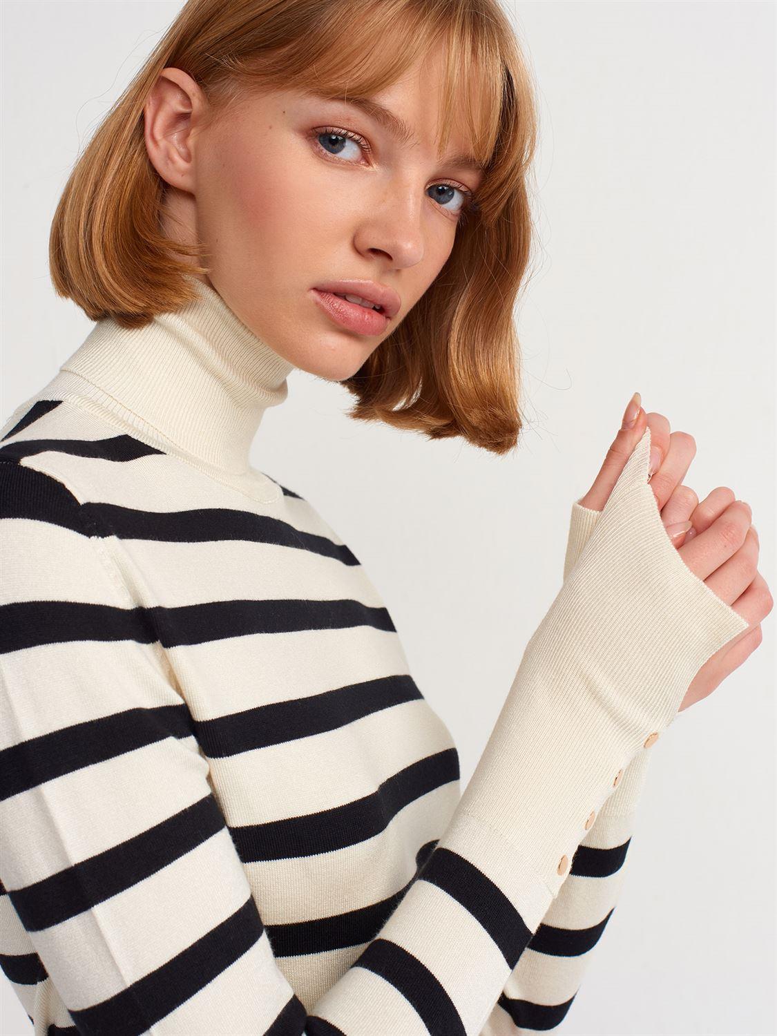 Dilvin Balıkçı Yaka Çizgili Duroplu Kazak 10432