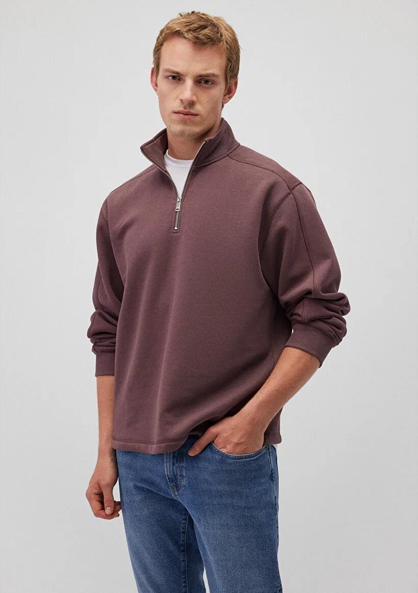 Mavi Yarım Fermuarlı Unisex Sweatshirt