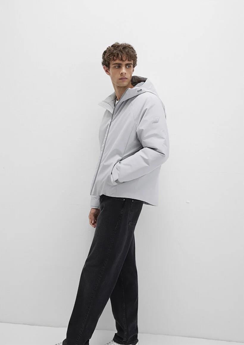 Mavi Kapüşonlu  Açık Gri Erkek Mont 0110615-70075