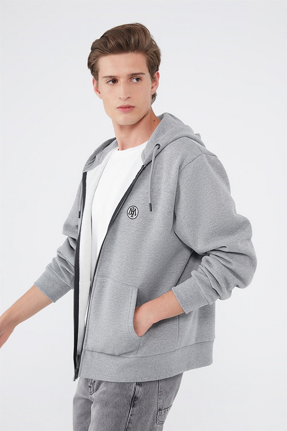 Mavi Fermuarlı  Gri Melanj  Erkek Sweatshirt 066979-34686