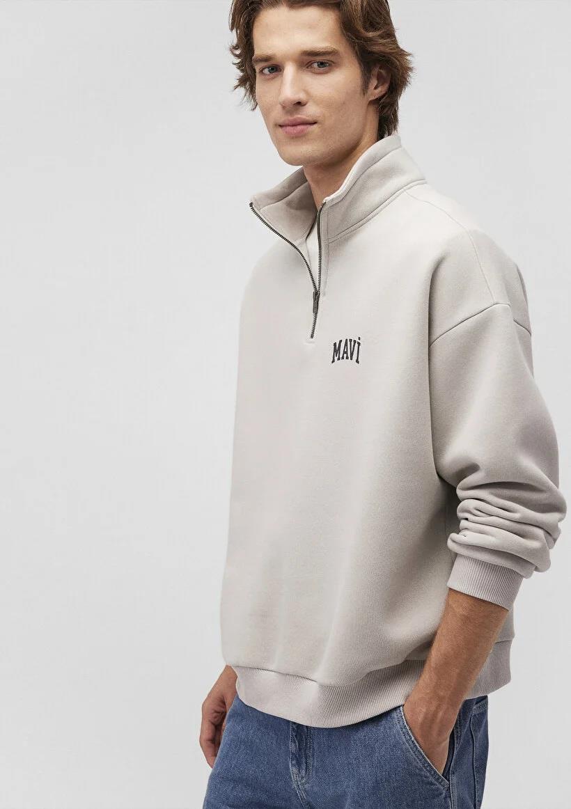 Mavi Logo Baskılı Yarı Fermuarlı Sweatshirt-0S10208-70074
