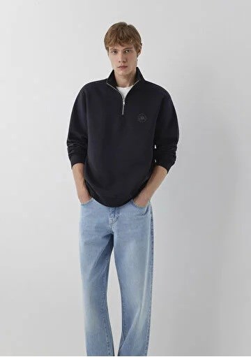 Mavi Yarım Fermuarlı Logo Erkek Sweatshirt 0S20112-900