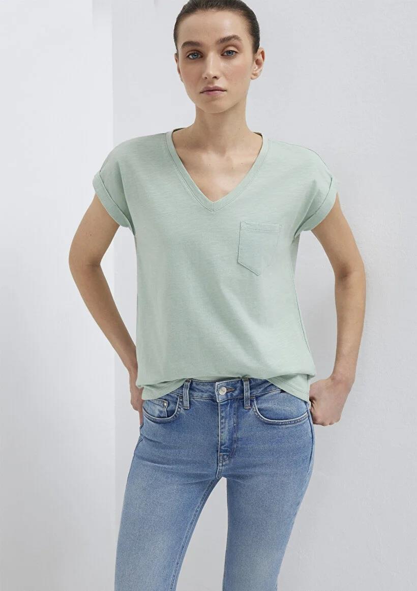 Mavi V Yaka Basıc Kadın T-Shirt 1600961-71780