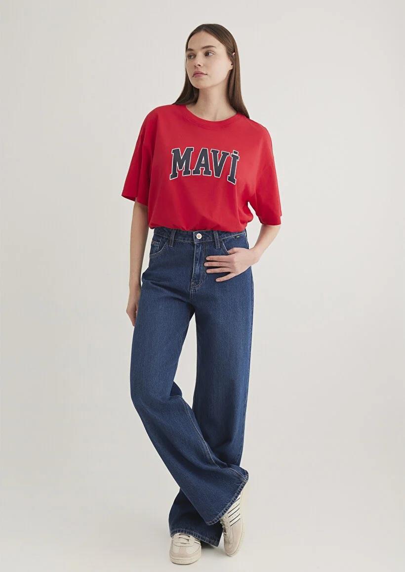 Mavi Baskılı  Acı Kırmızı Kadın T-Shirt 1600843-82054