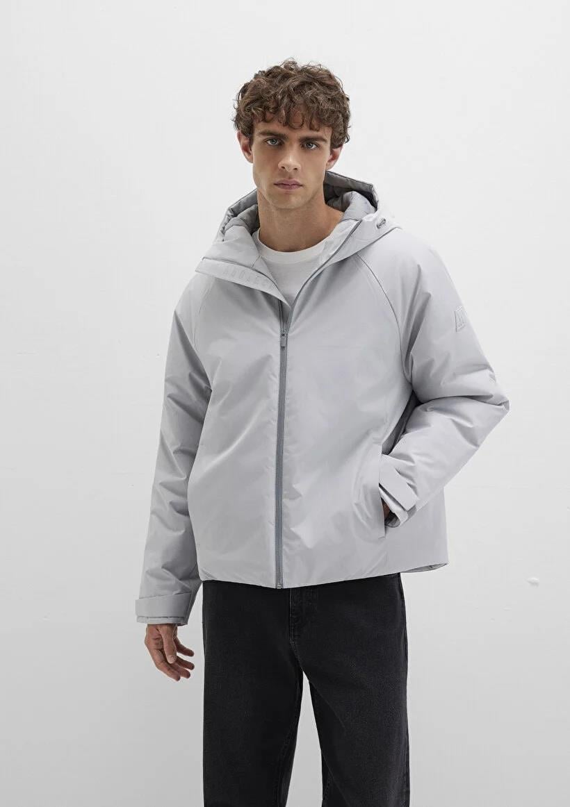 Mavi Kapüşonlu  Açık Gri Erkek Mont 0110615-70075