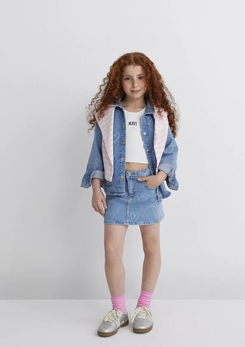 Mavi Lullu LT Heart Denim Çocuk Jean Gömlek-7210002-89486