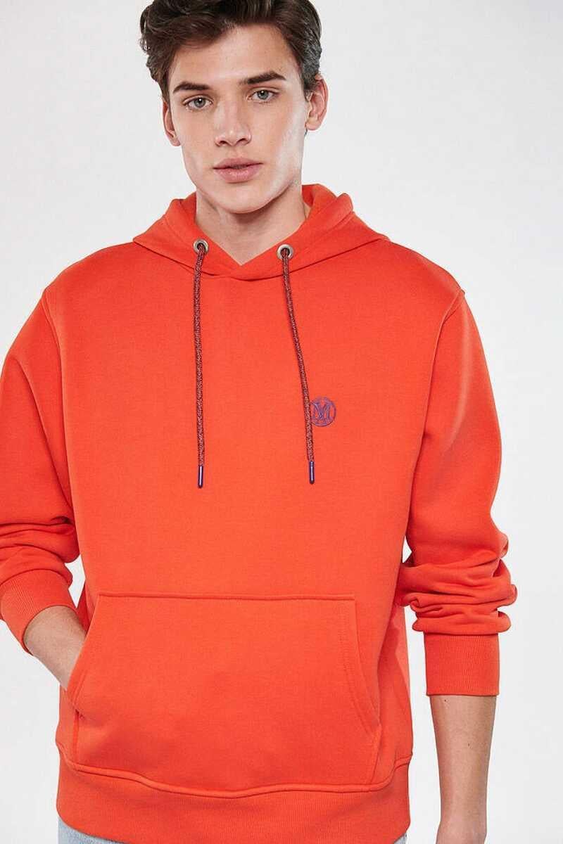 Mavi Kapüşonlü Erkek Sweatshirt Canlı Kırmızı 065809-70481