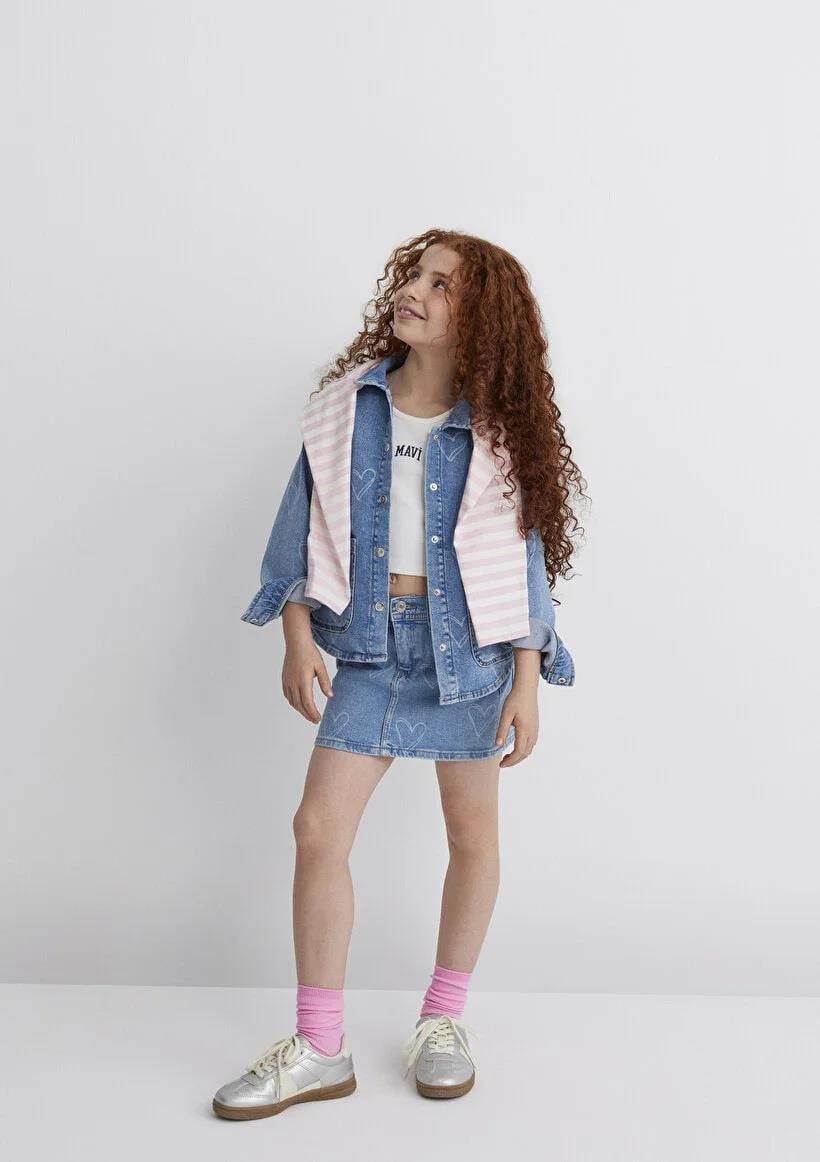 Mavi Lullu LT Heart Denim Çocuk Jean Gömlek-7210002-89486