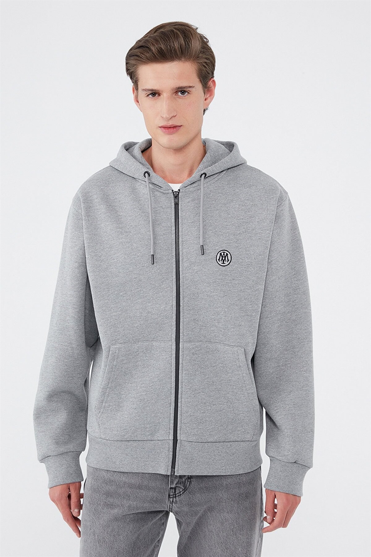 Mavi Fermuarlı  Gri Melanj  Erkek Sweatshirt 066979-34686