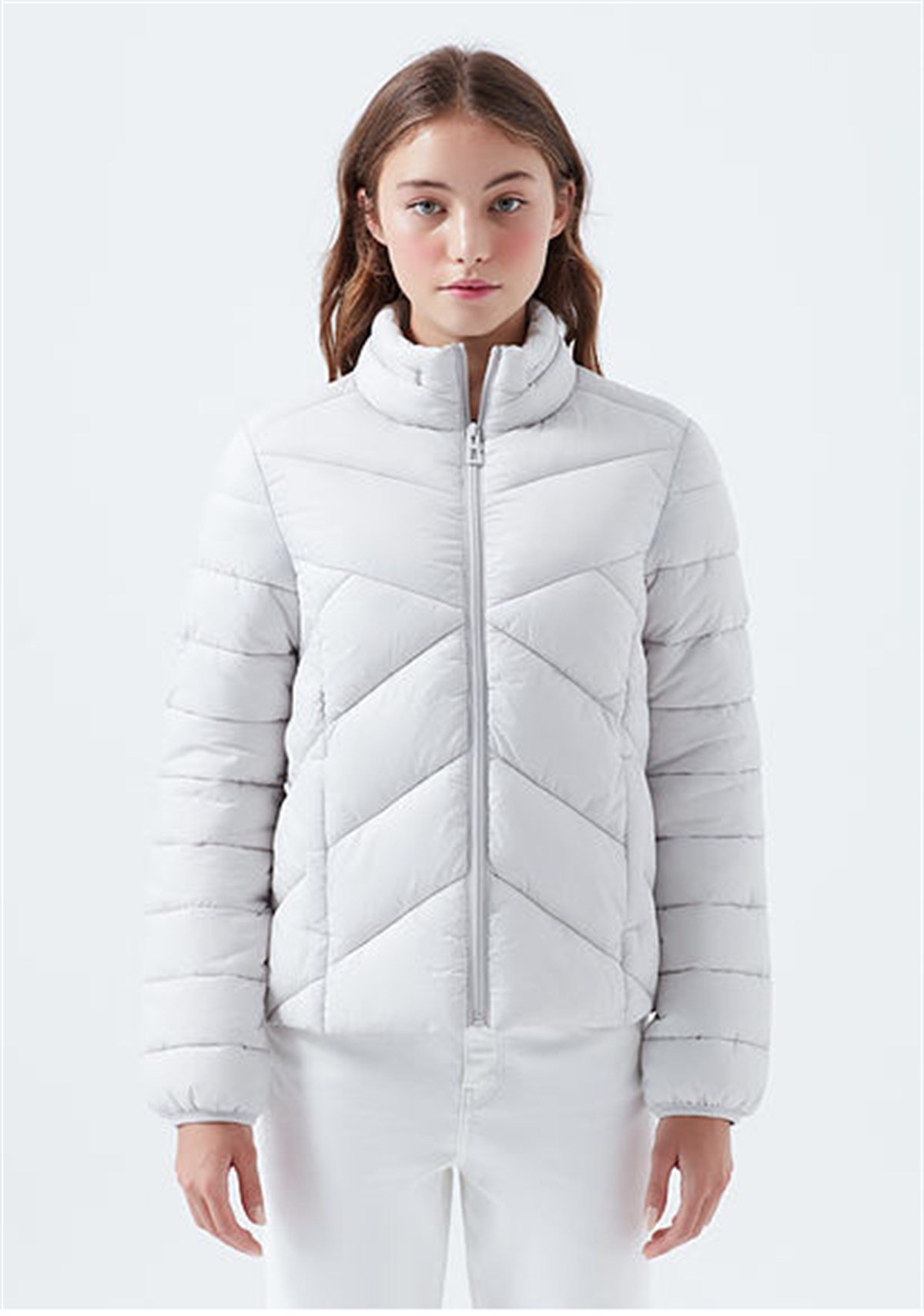 Mavi Dik Yaka Kadın Ceket Pus Gri