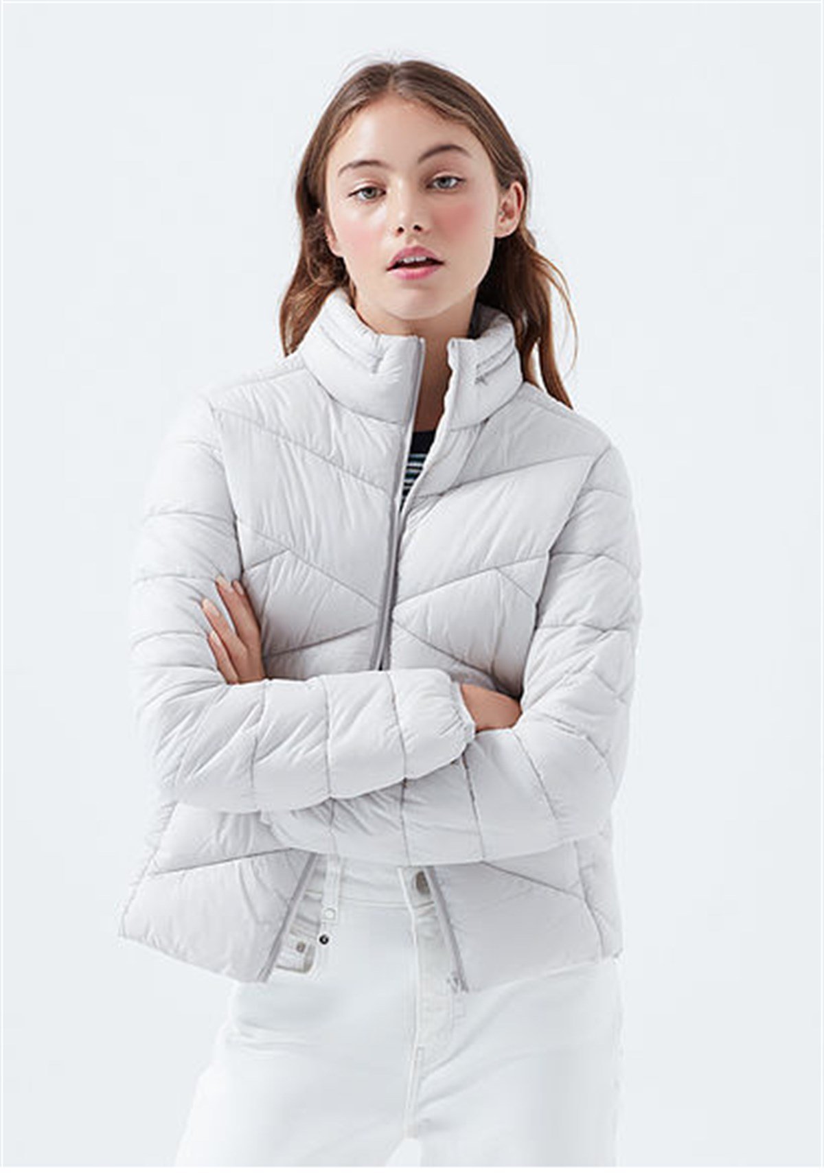 Mavi Dik Yaka Kadın Ceket Pus Gri