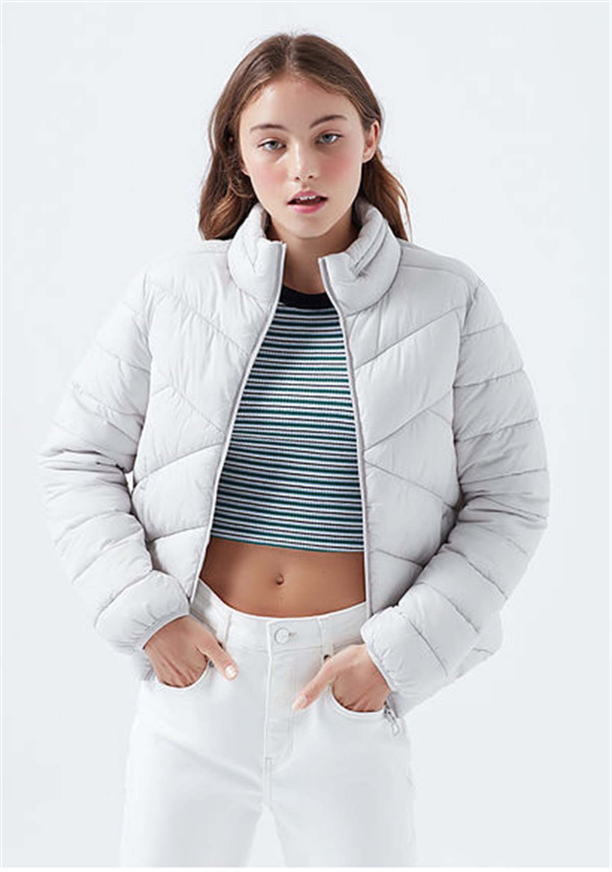 Mavi Dik Yaka Kadın Ceket Pus Gri