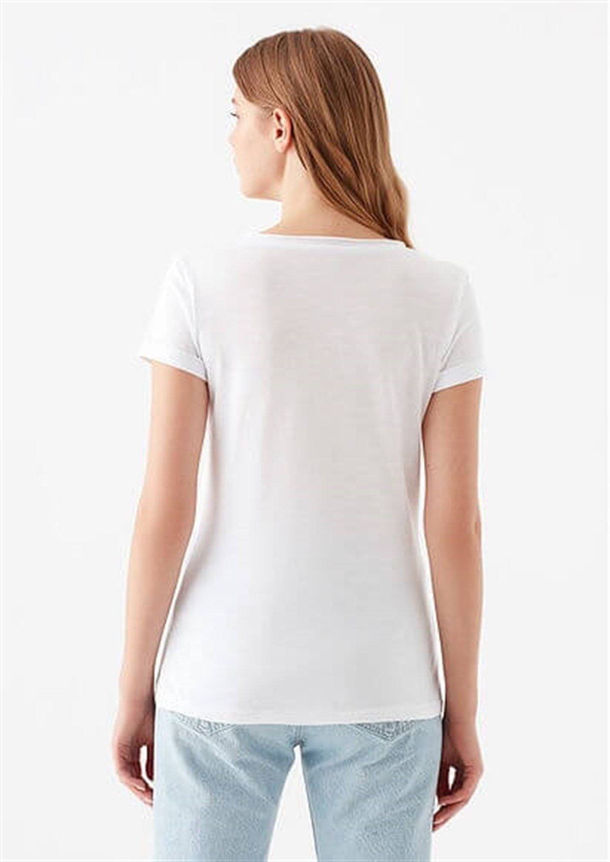 Mavi Basic V Yaka T-Shirt Beyaz Kadın T-Shirt