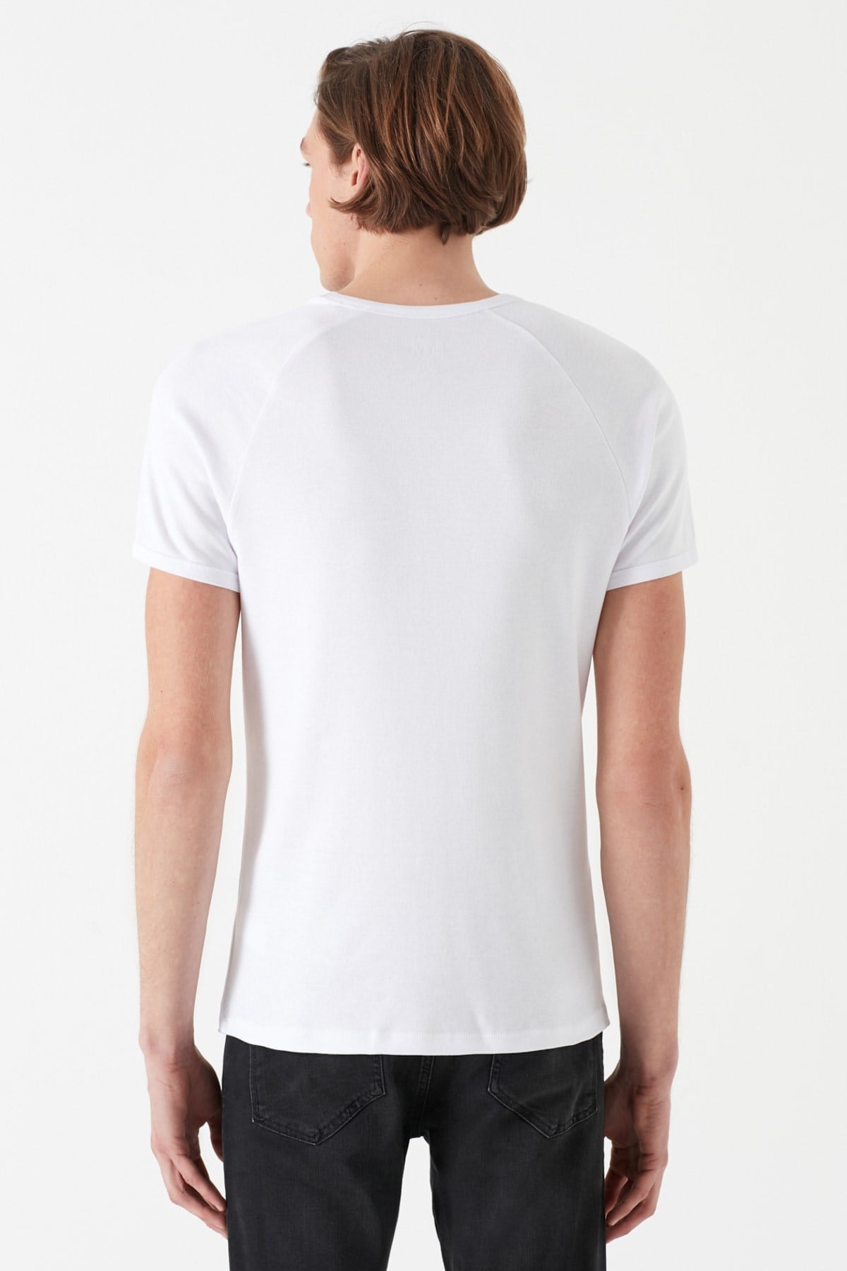 Mavi V Yaka T-Shirt Beyaz Erkek T-Shirt