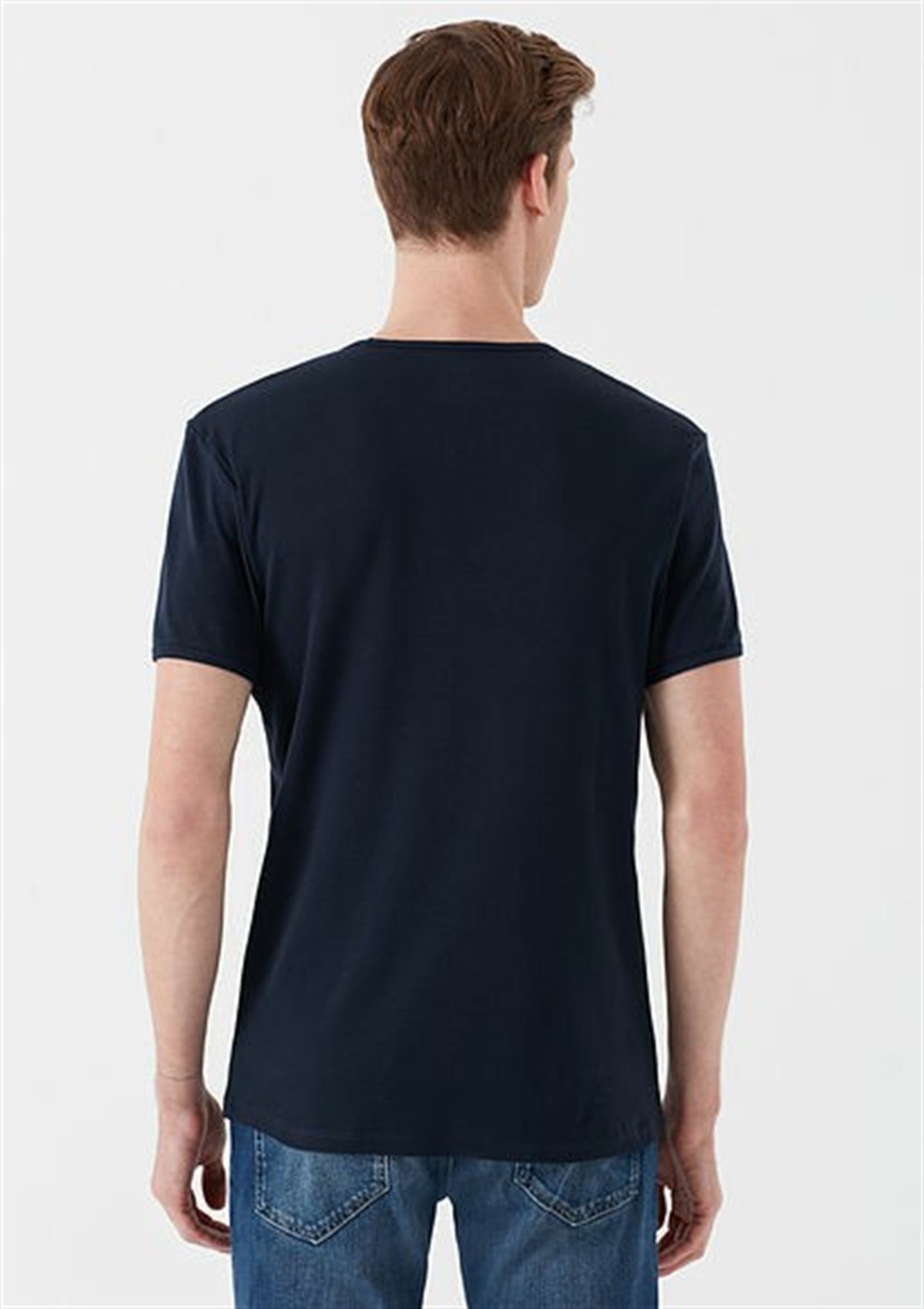 Mavi V Yaka Tişört Koyu Lacivert